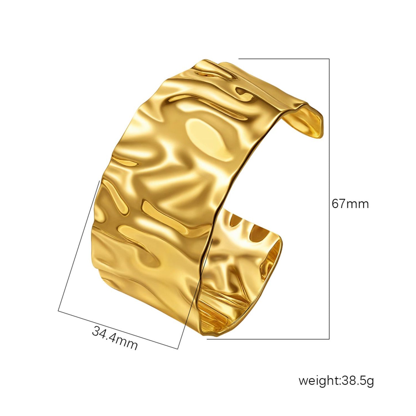 Gold Molten Ripple Wide Cuff Bangle