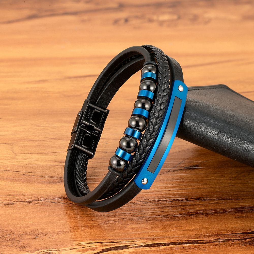 Men's Multi-Layer Leather & Bead Bracelet – Silver & Gold Edition