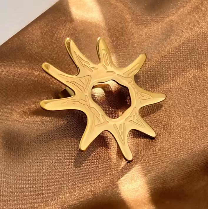 Gold Open Sun Burst Statement Ring