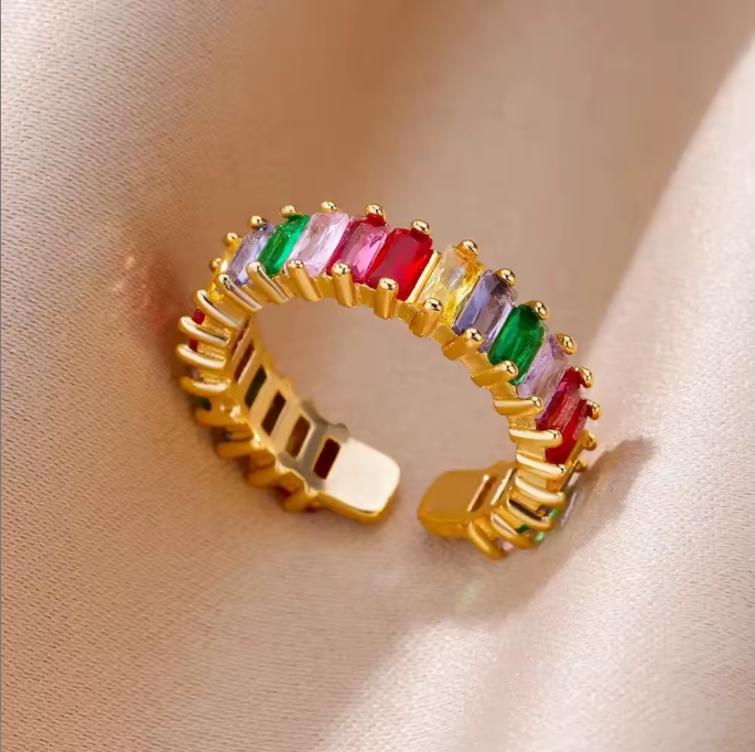 Gold Rainbow Baguette Open Ring