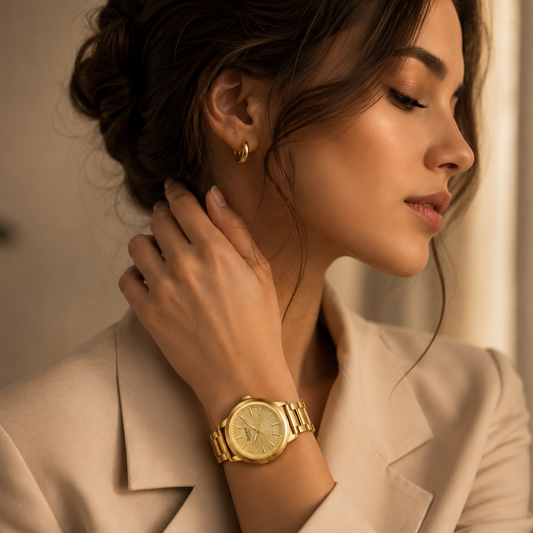 Curren Blanche Gold Wave Dial Watch – Women's Luxury Stainless Steel Timepiece