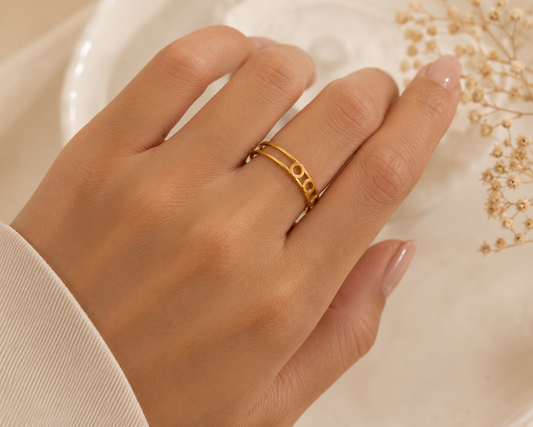 Gold Chain Link Crystal Cuff Ring