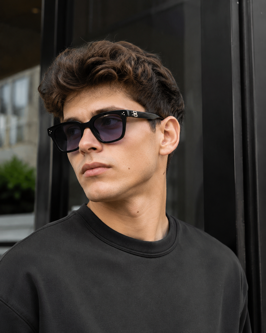 Black Square Sunglasses – Gradient Lens with Silver Logo Detail