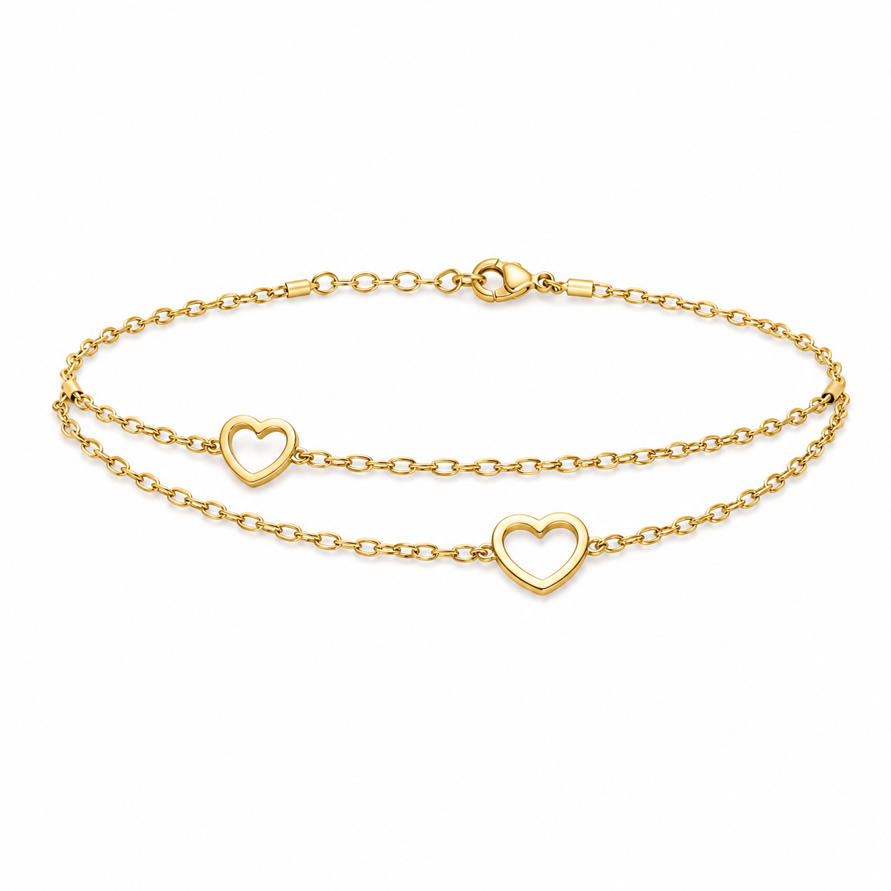 Gold Double Layer Open Heart Chain Anklet