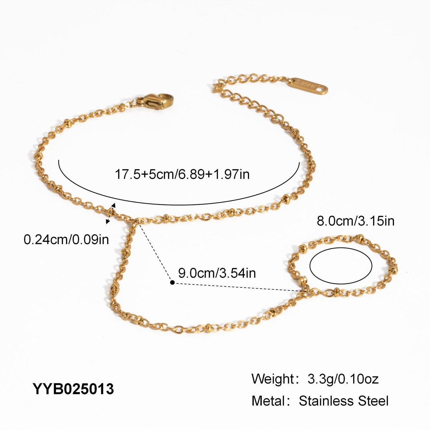 Gold Cable Chain Hand Chain Bracelet - 20cm