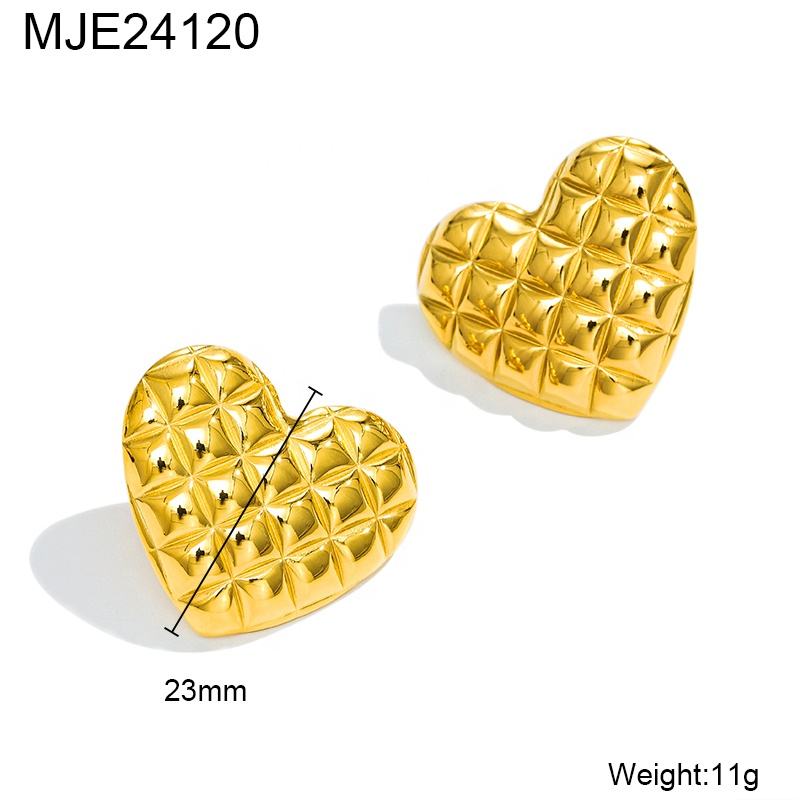 Gold Quilted Heart Stud Earrings