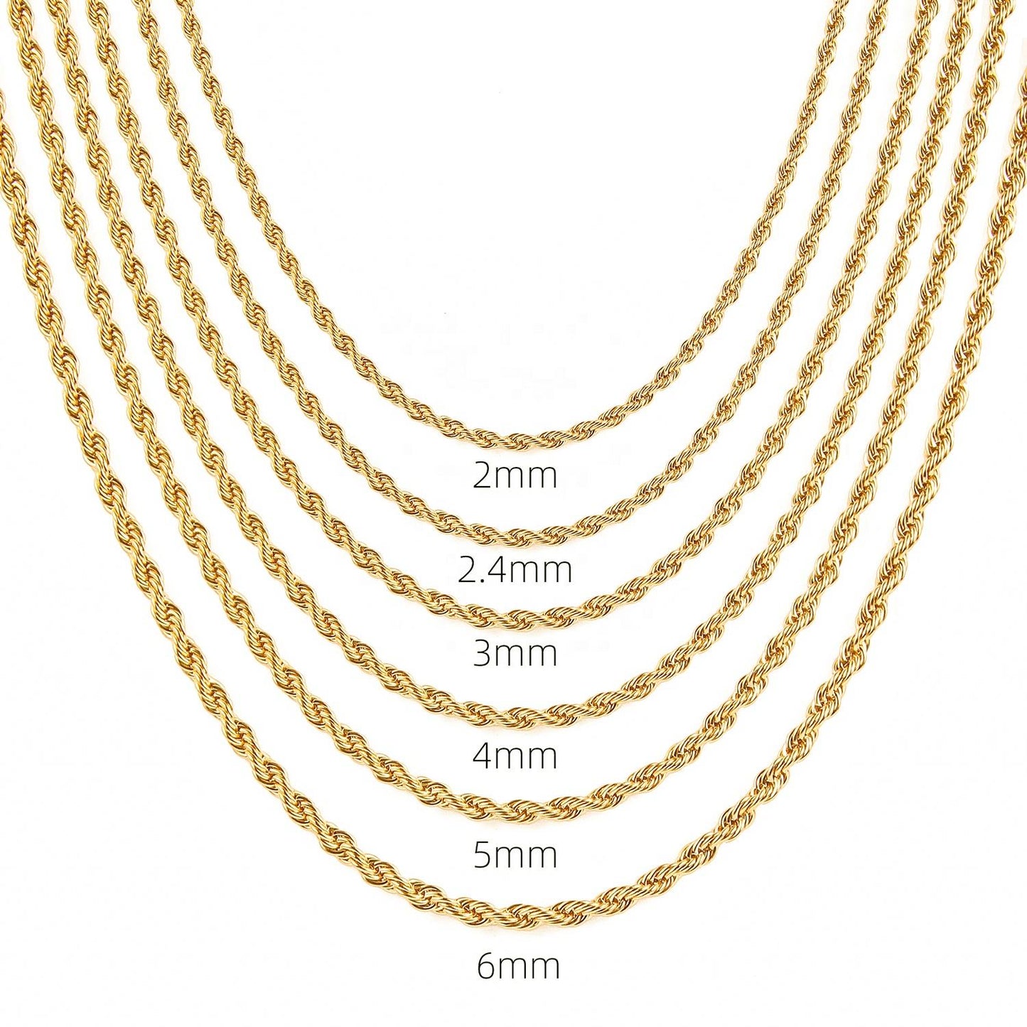 Gold Rope Chain Necklace – Stainless Steel Twisted Chain for Men & Women