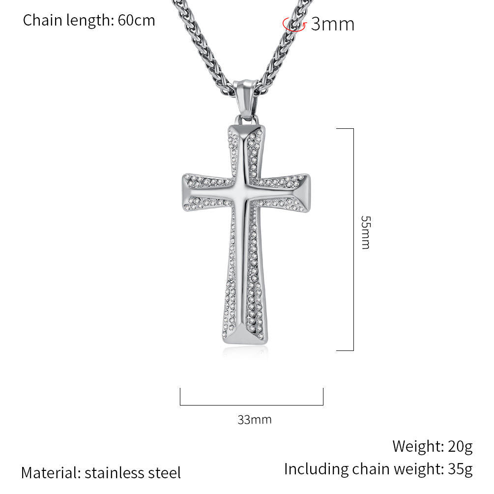 Cross Pendant Necklace – Stainless Steel Rope Chain for Men