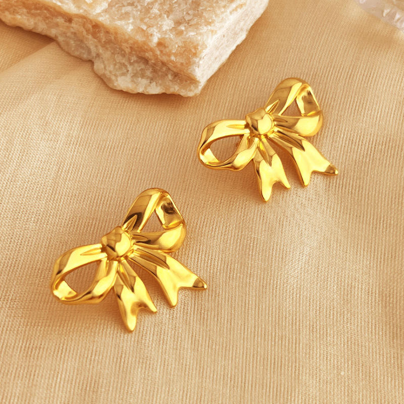 Gold Oversized Ribbon Bow Statement Earrings