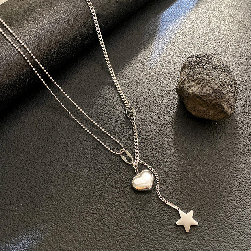 Double Layer Heart & Star Necklace – Women's Dainty Gold Jewellery