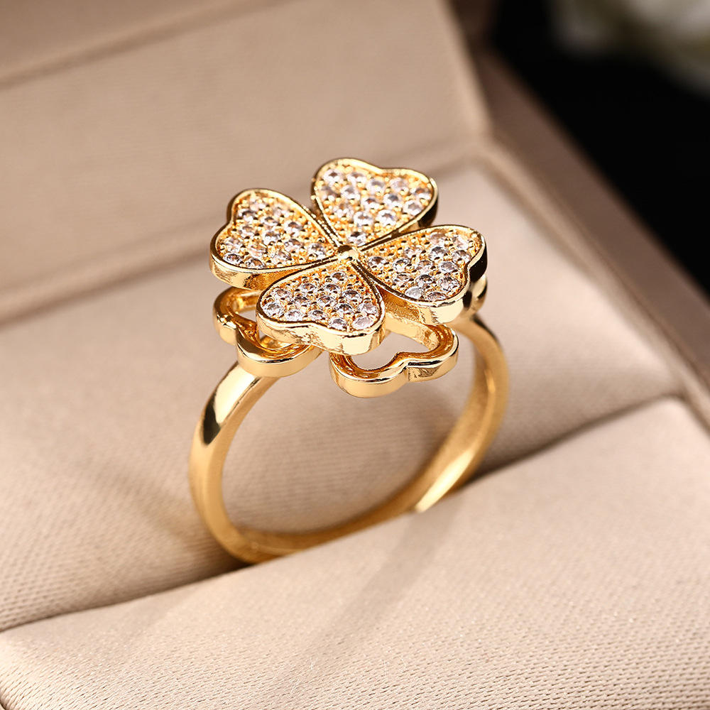 Gold Four-Leaf Clover Spinning Ring