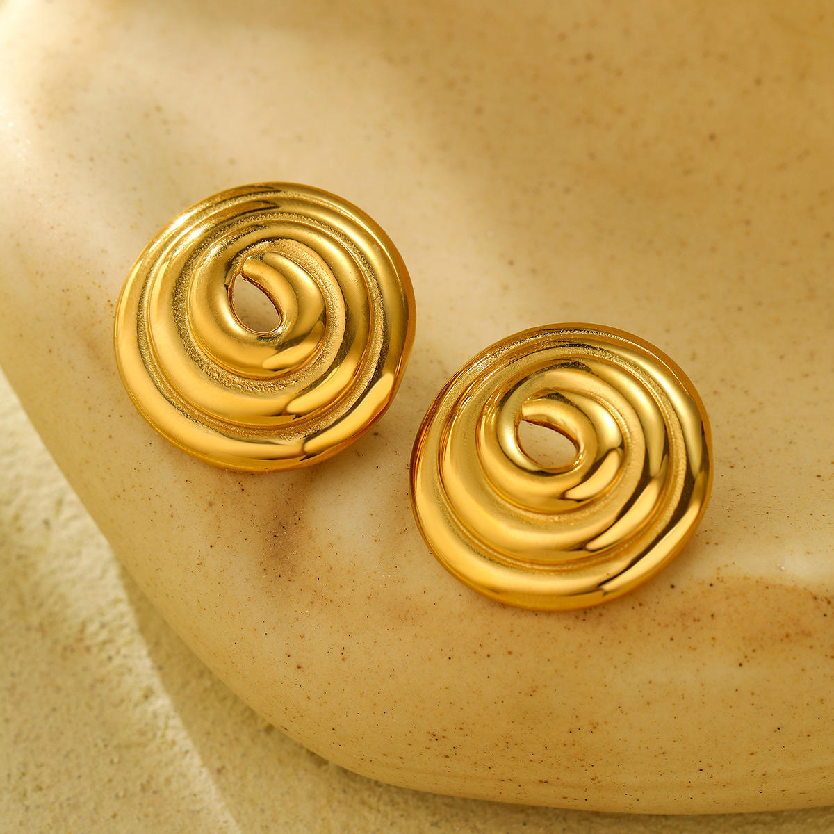 Gold Spiral Swirl Stud Earrings