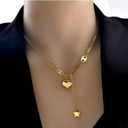 Double Layer Heart & Star Necklace – Women's Dainty Gold Jewellery
