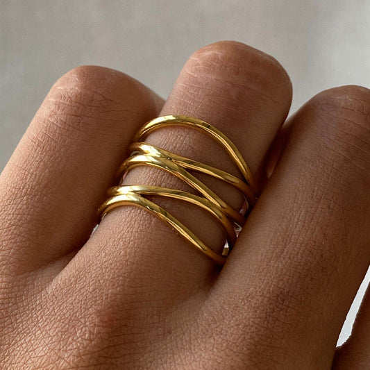 Gold Multi-Layer Crossover Cuff Ring