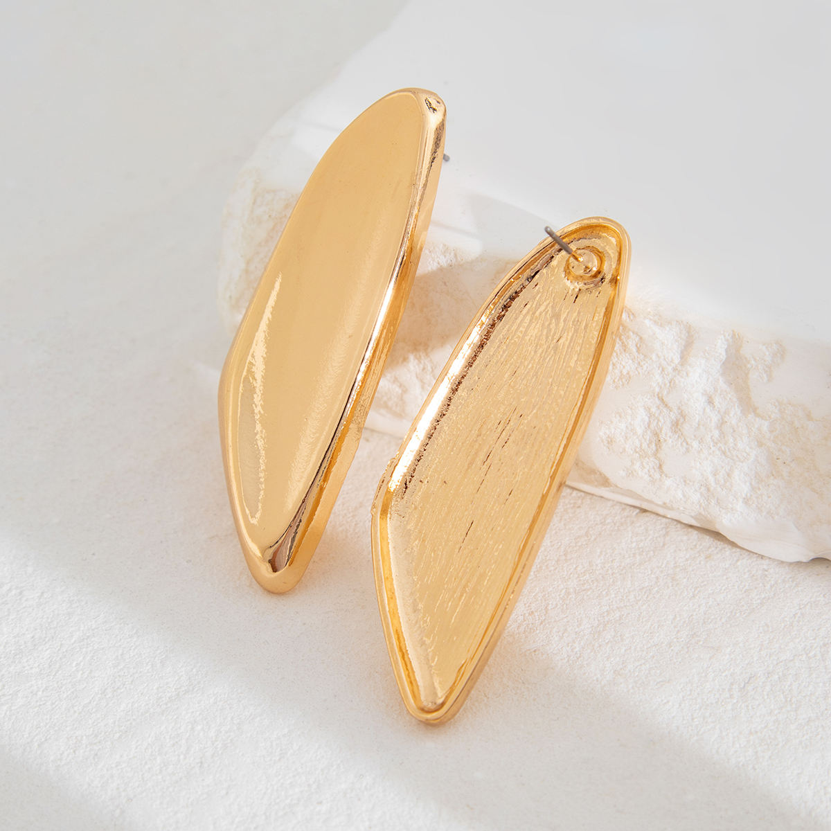 Gold Oversized Leaf Blade Statement Earrings