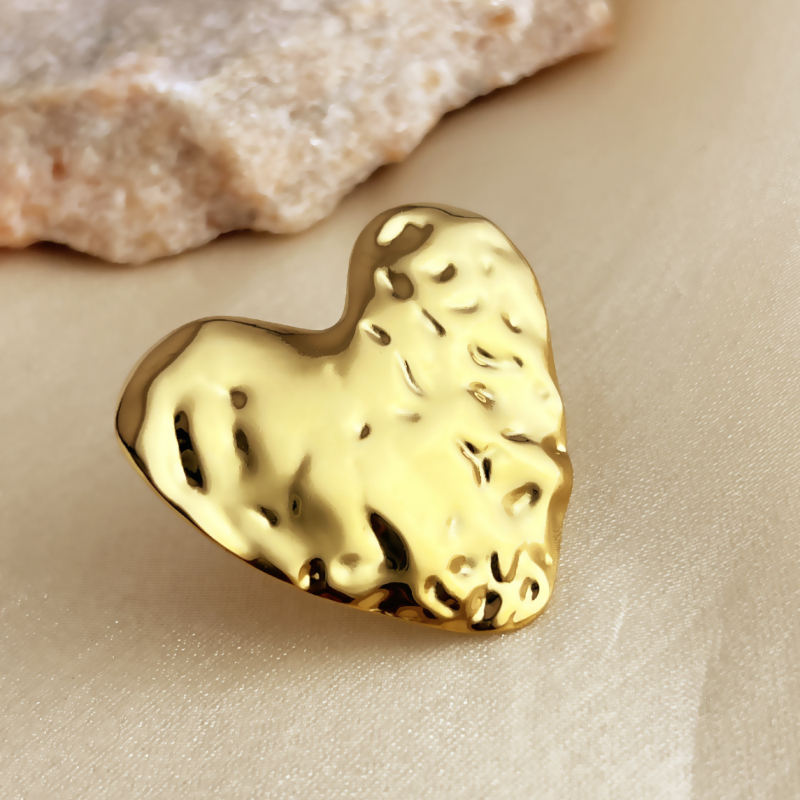 Gold Hammered Heart Statement Ring