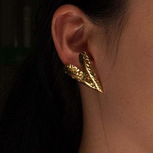 Gold Hammered Chevron Arrow Statement Earrings