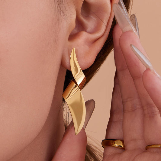 Gold Twisted Flame Drop Earrings