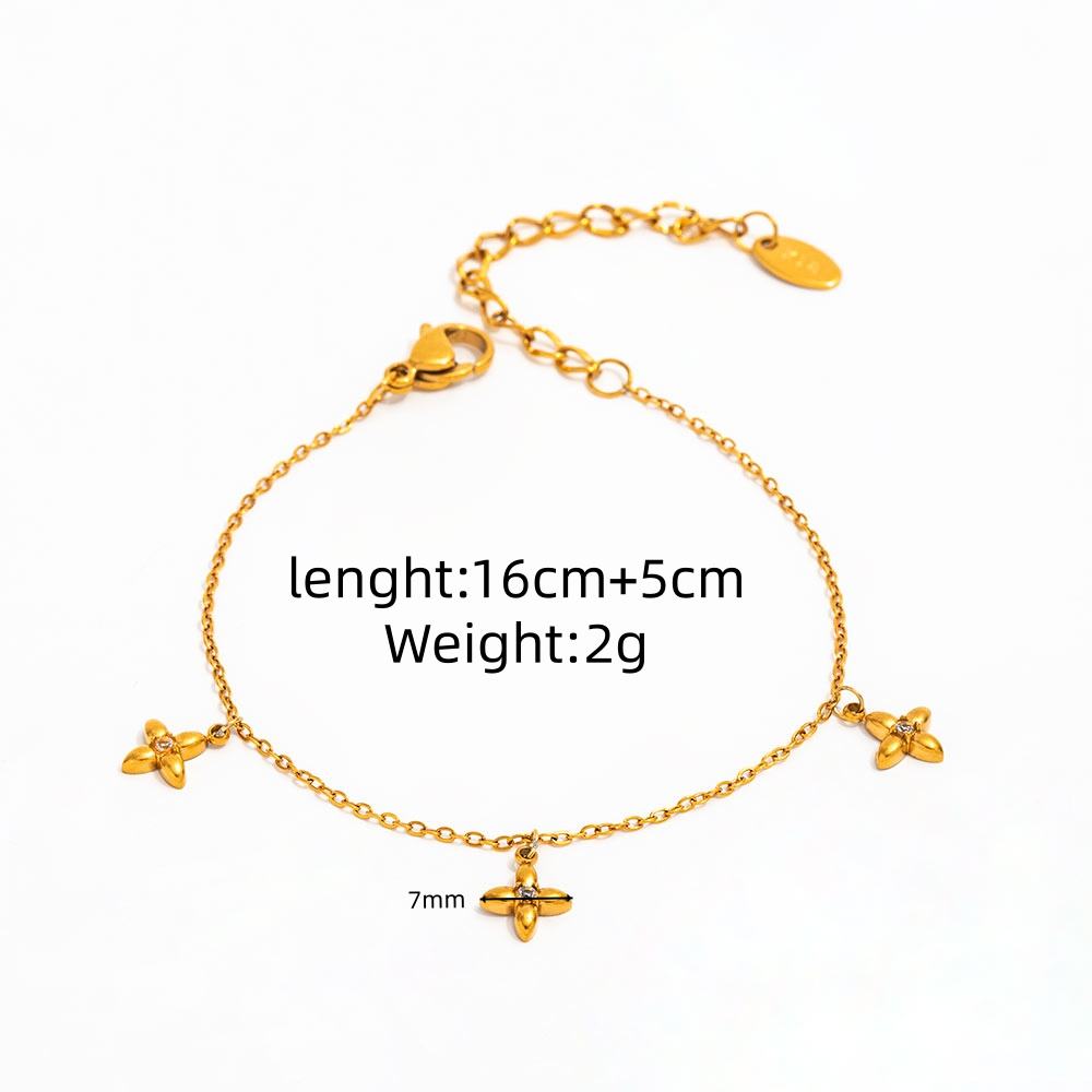 Gold Four-Petal Charm Bracelet