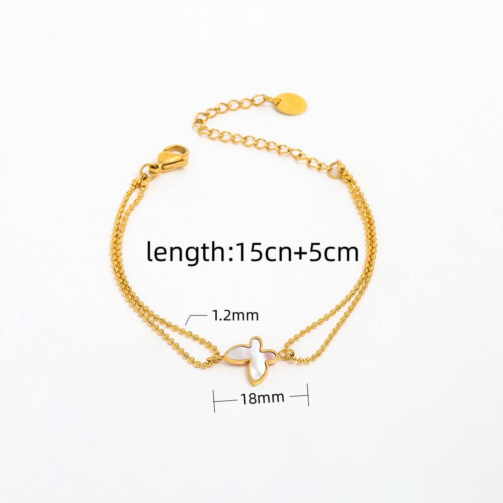 Gold Double Chain Cross Shell Bracelet