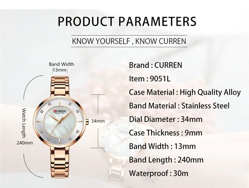Curren Blanche Gold Pearl Diamond Watch – Women's Luxury Stainless Steel Timepiece