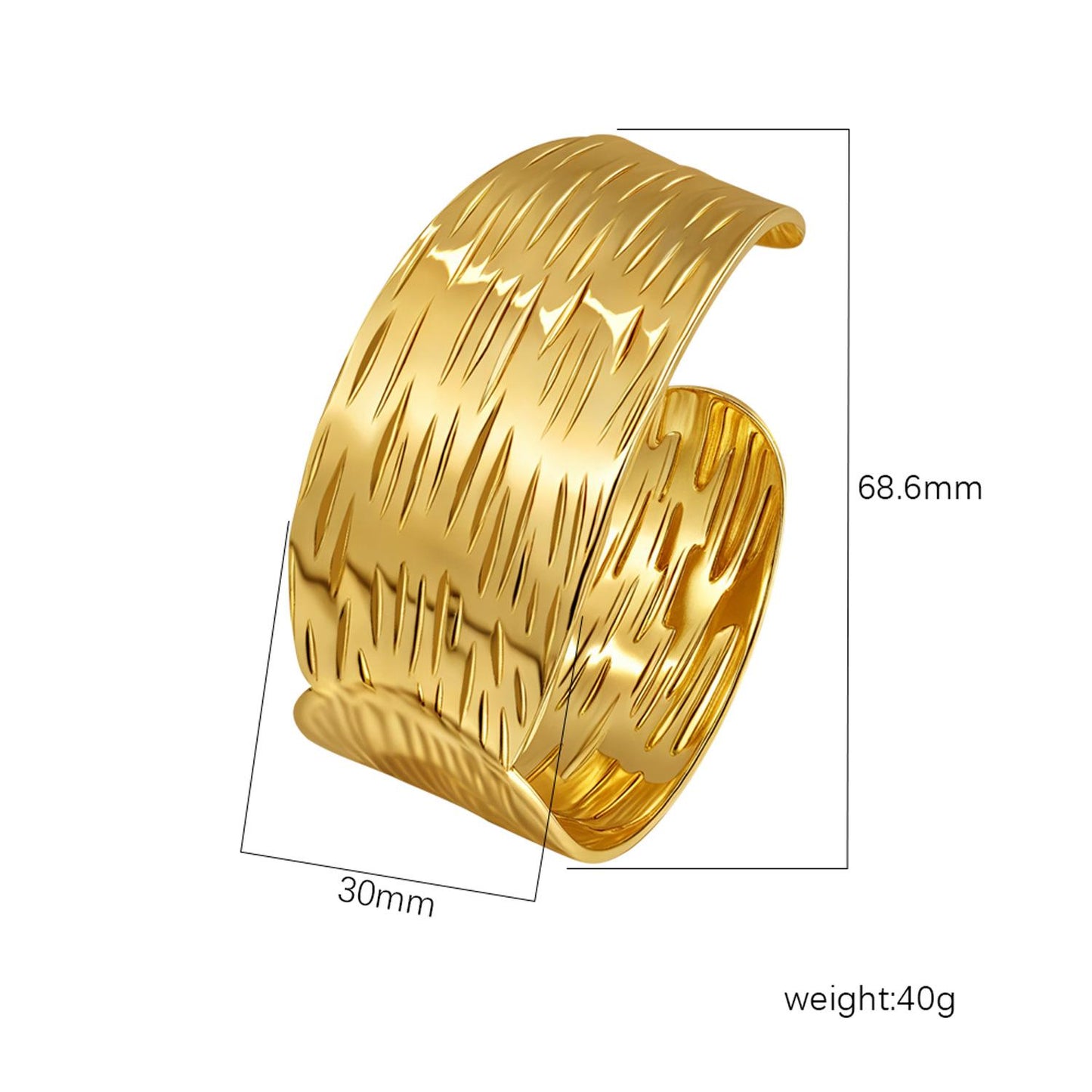 Gold Bark Texture Concave Cuff Bangle
