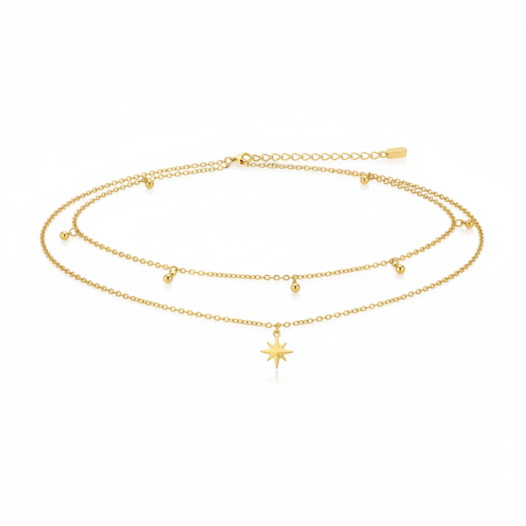 Gold Layered Star Charm Belly Chain – Luxury Product Photography