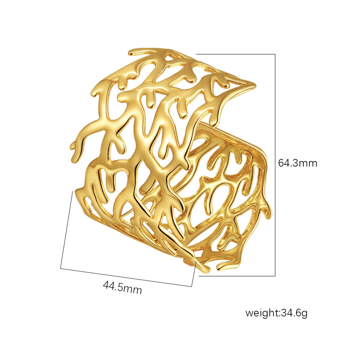 Gold Coral Branch Cutout Cuff Bangle