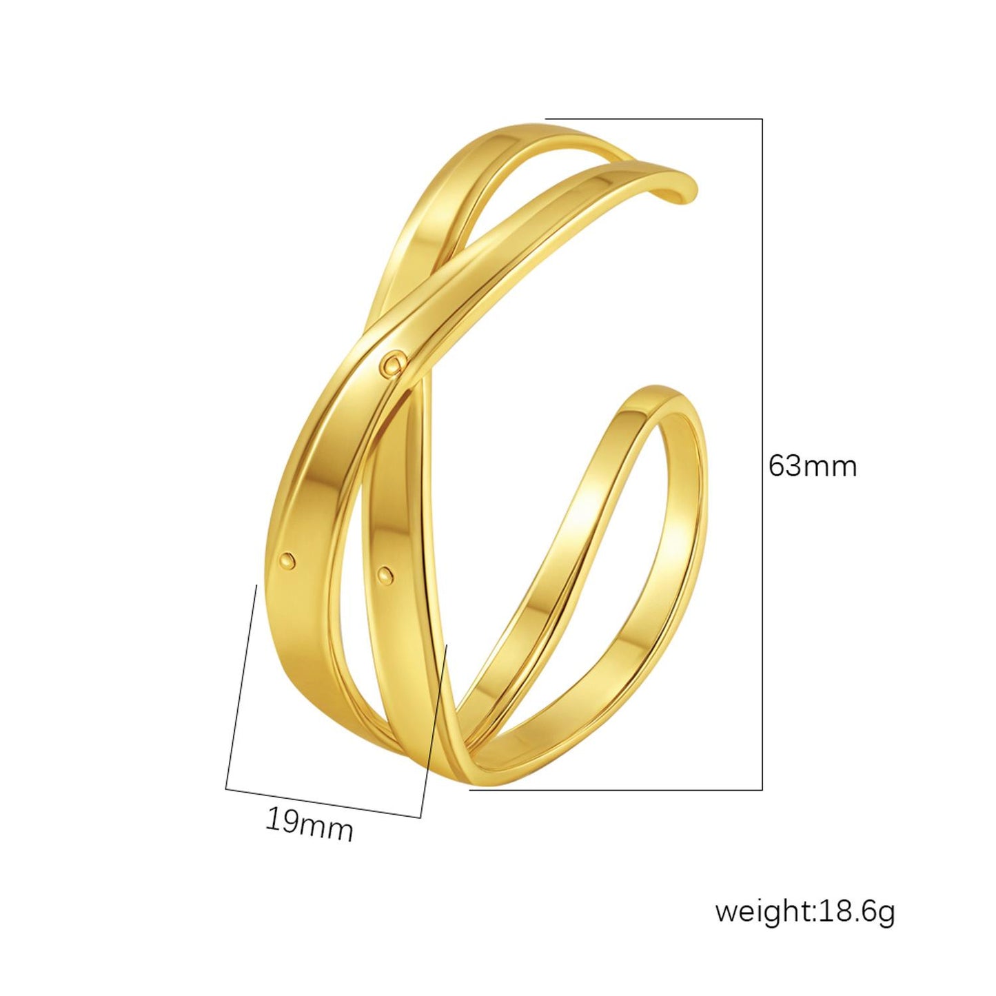 Gold Double Band Crossover Cuff Bangle