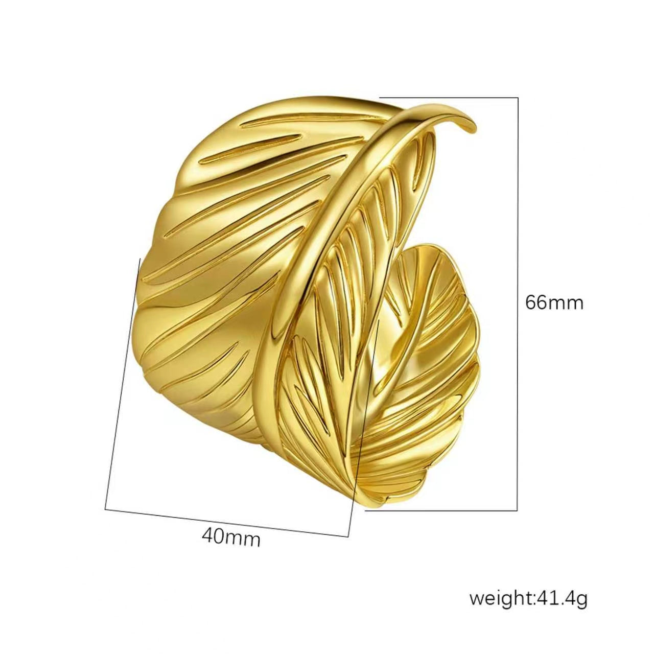 Gold Sculptural Leaf Wrap Cuff Bangle