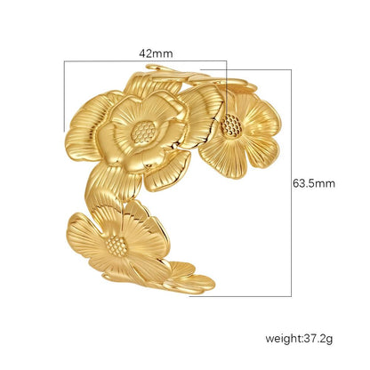 Gold Sculptural Floral Cuff Bangle