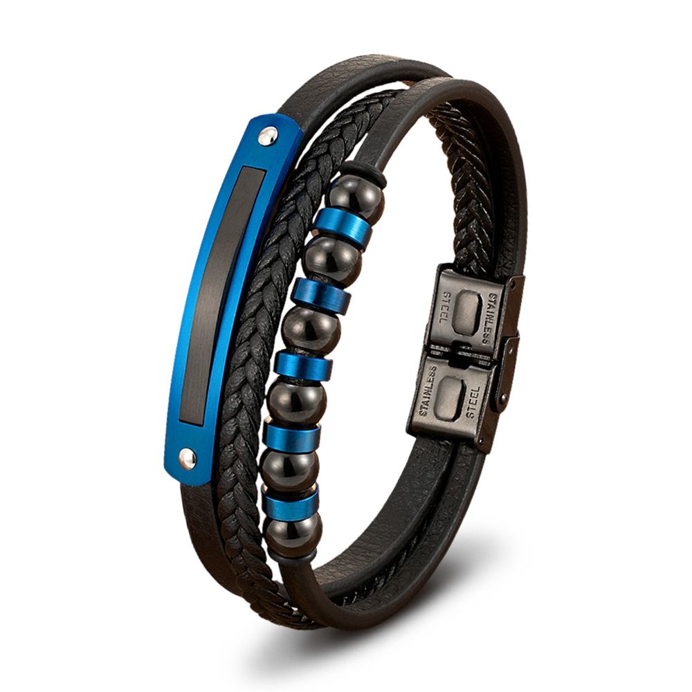 Men's Multi-Layer Leather & Bead Bracelet – Silver & Gold Edition