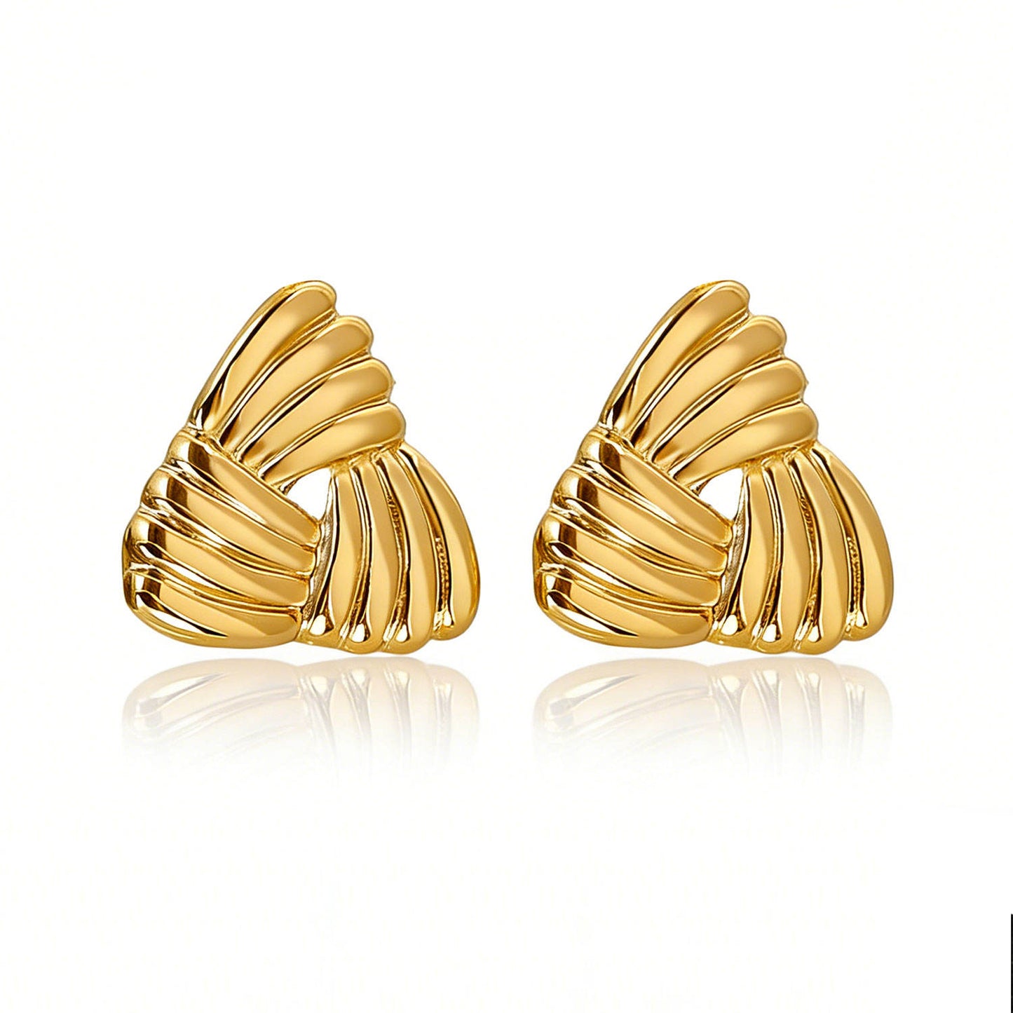 Gold Ribbed Fan Heart Statement Earrings