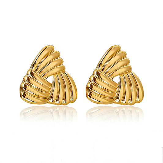 Gold Ribbed Fan Heart Statement Earrings