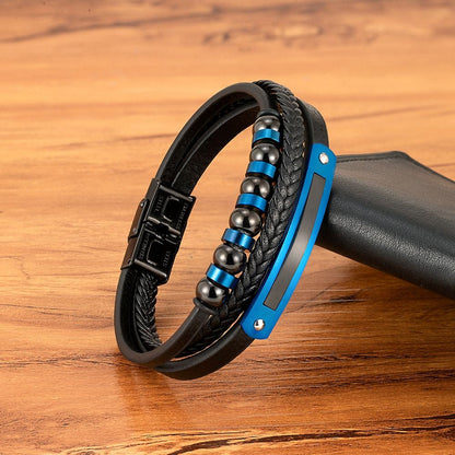 Men's Multi-Layer Leather & Bead Bracelet – Silver & Gold Edition