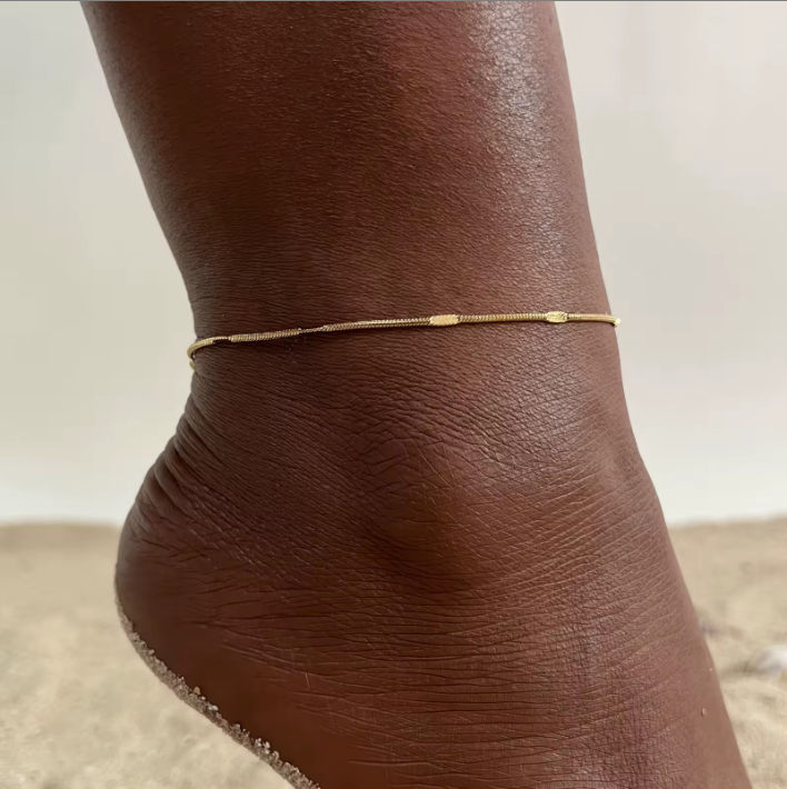 Gold Double Snake Bar Chain Anklet