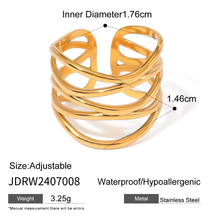 Gold Multi-Layer Crossover Cuff Ring