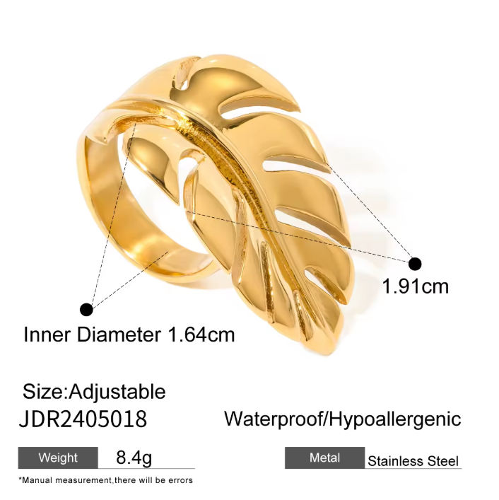 Gold Monstera Leaf Open Ring