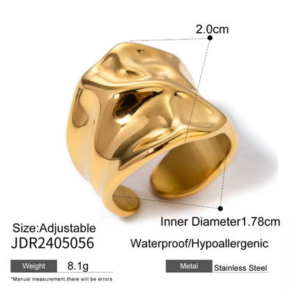 Gold Molten Dome Wide Cuff Ring
