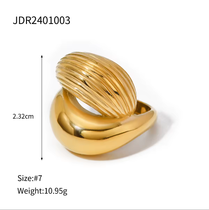 Gold Ribbed Shell Bypass Ring
