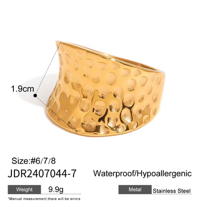 Gold Hammered Wide Band Ring