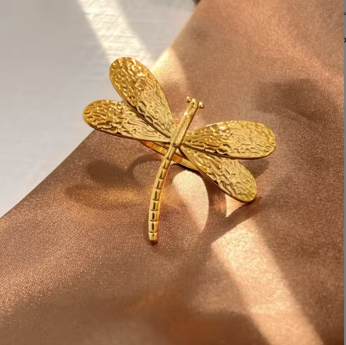 Gold Dragonfly Statement Ring