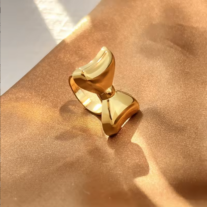Gold Bow Knot Wide Band Ring