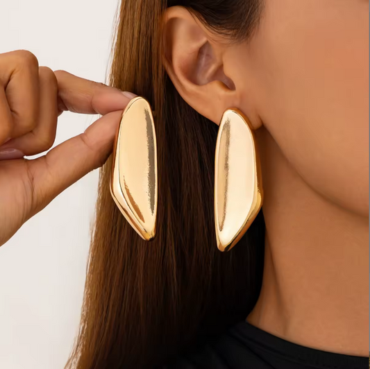 Gold Oversized Leaf Blade Statement Earrings
