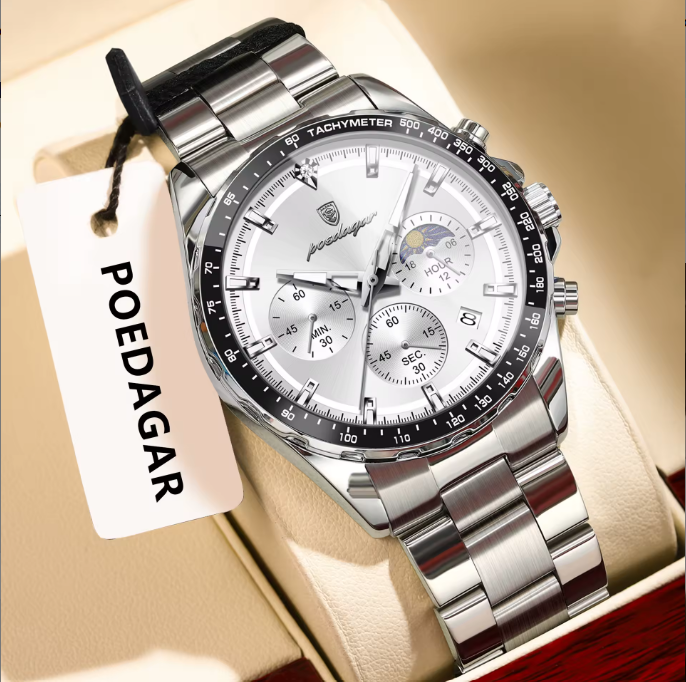 POEDAGAR Moon Phase Chronograph Watch
