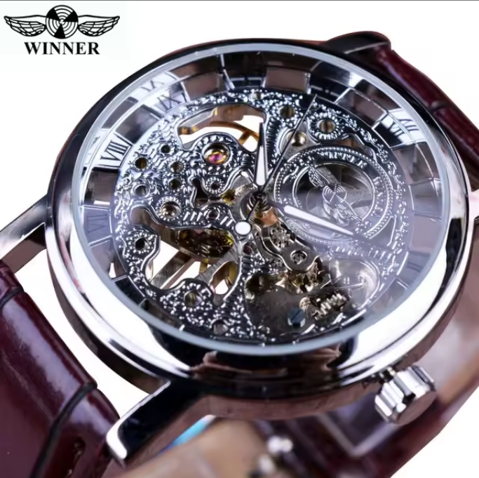 Winner Royal Skeleton Mechanical Watch – Men's Luxury Gold Timepiece