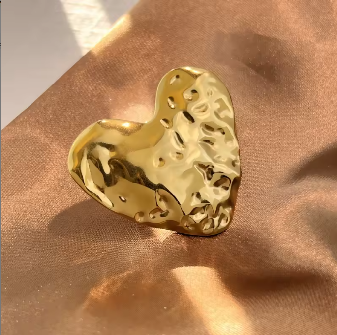 Gold Hammered Heart Statement Ring