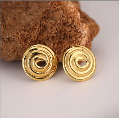 Gold Spiral Swirl Stud Earrings