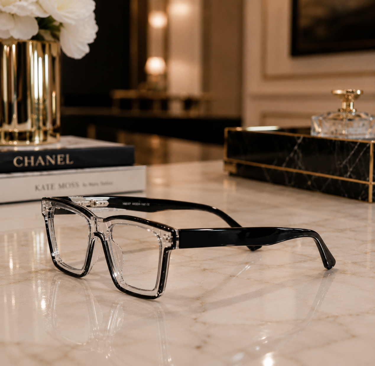 Oversized Two-Tone Clear Frame Glasses