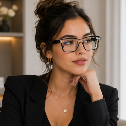 Oversized Two-Tone Clear Frame Glasses